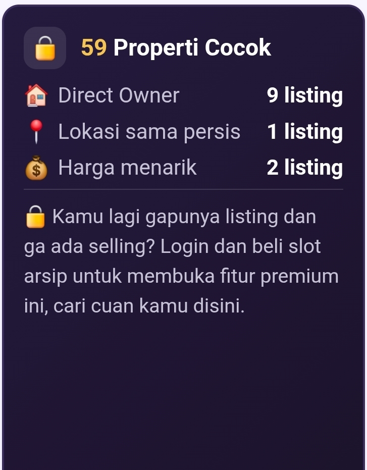 Contoh peluang properti cocok yang ditemukan dari jaringan
